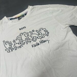 Boss White Short Sleeve T‑Shirt with Black Keith Haring Graphic